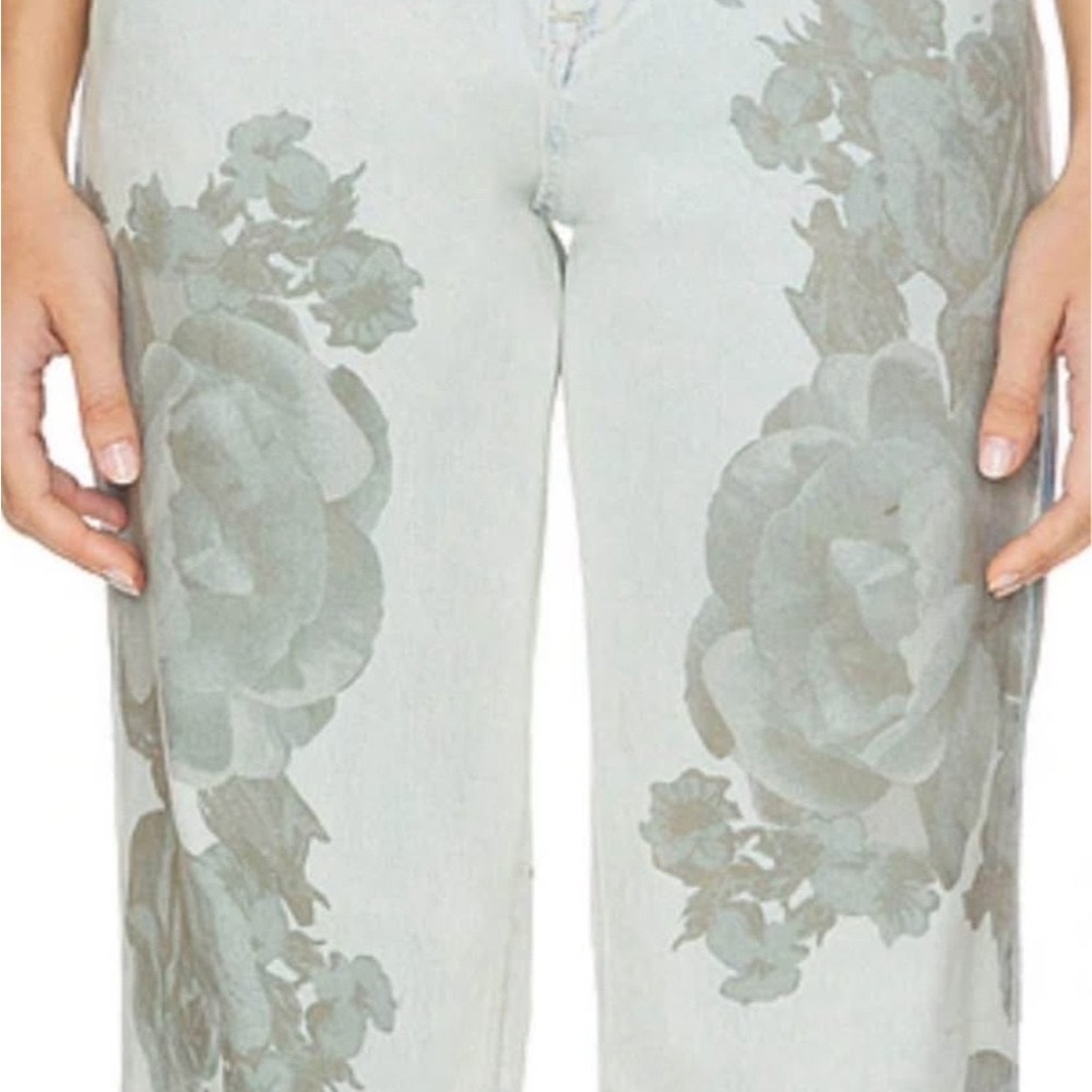 Free People Gray Wide Leg Pants with Watercolor Effect